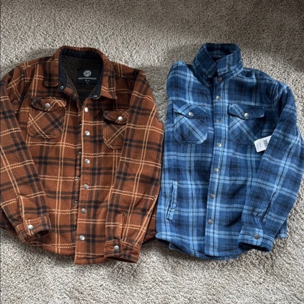 Boy's Sherpa Lined Fleece Long Sleeve Button Up Shirt Jacket *Bundle*